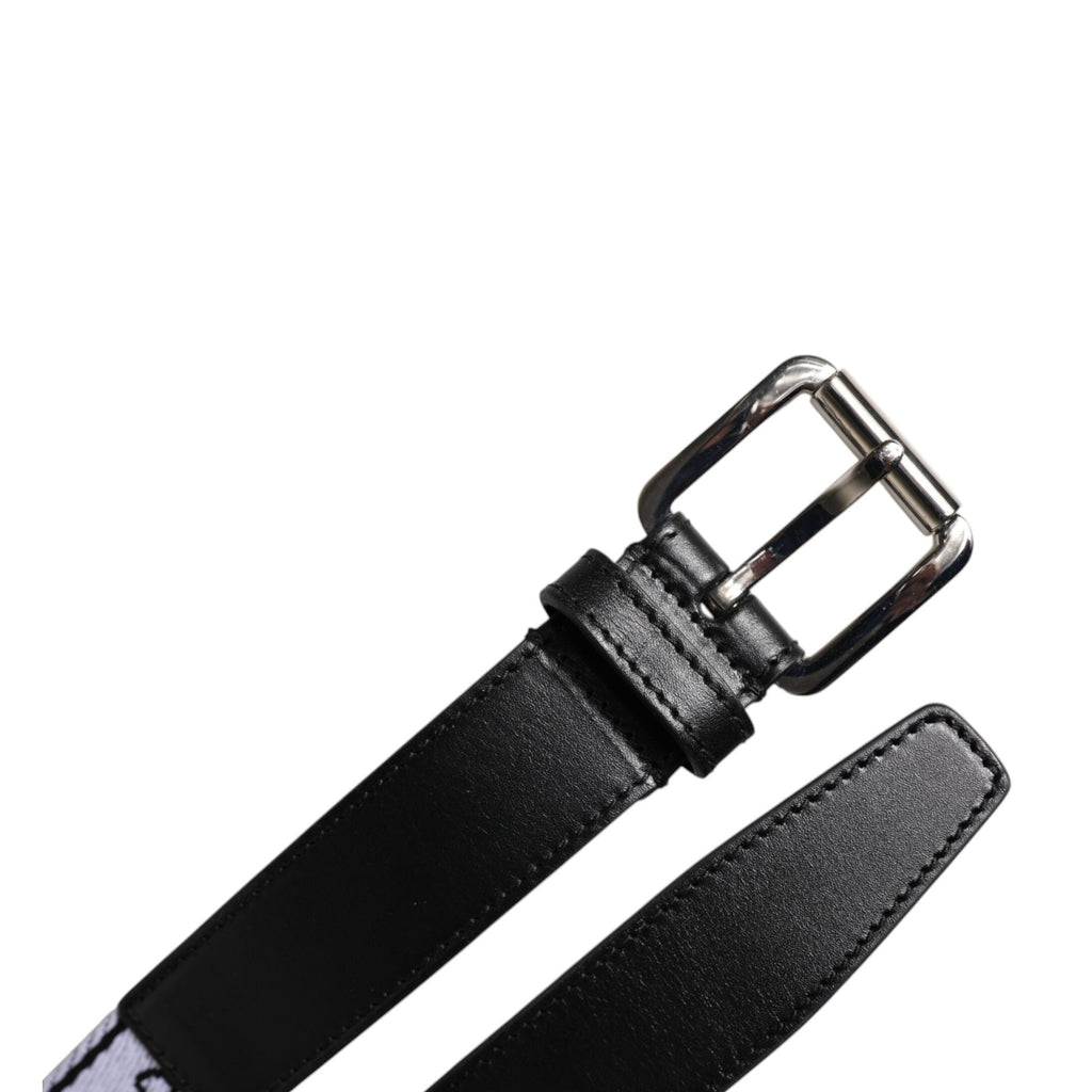 Dolce & Gabbana Black White Printed Metal Logo Buckle Belt
