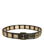 Dolce & Gabbana Green Leather Gold Tone Rotating Buckle Belt