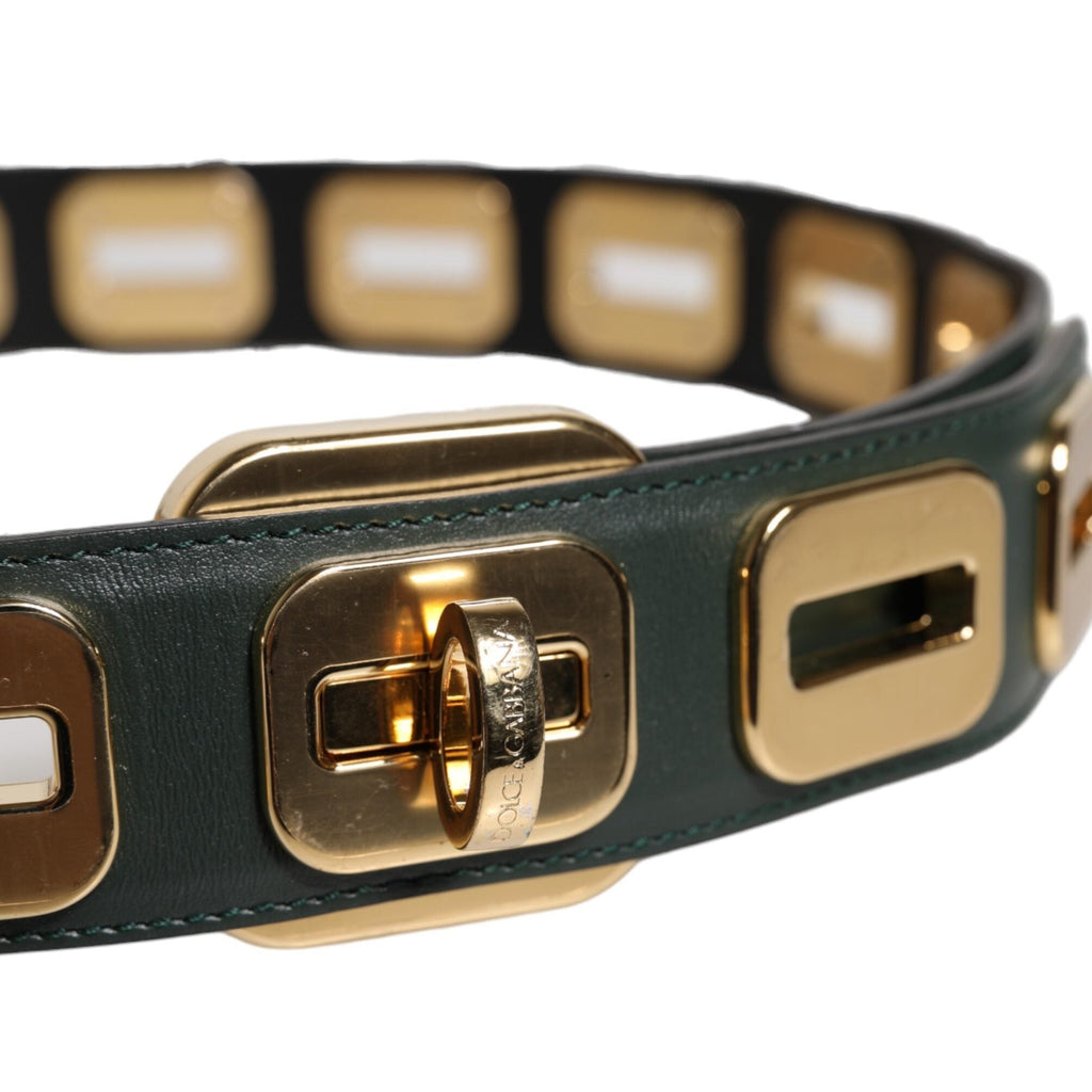Dolce & Gabbana Green Leather Gold Tone Rotating Buckle Belt