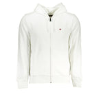 White cotton men's hoodie by Napapijri, featuring a casual fit and front pocket, shown on a plain background.