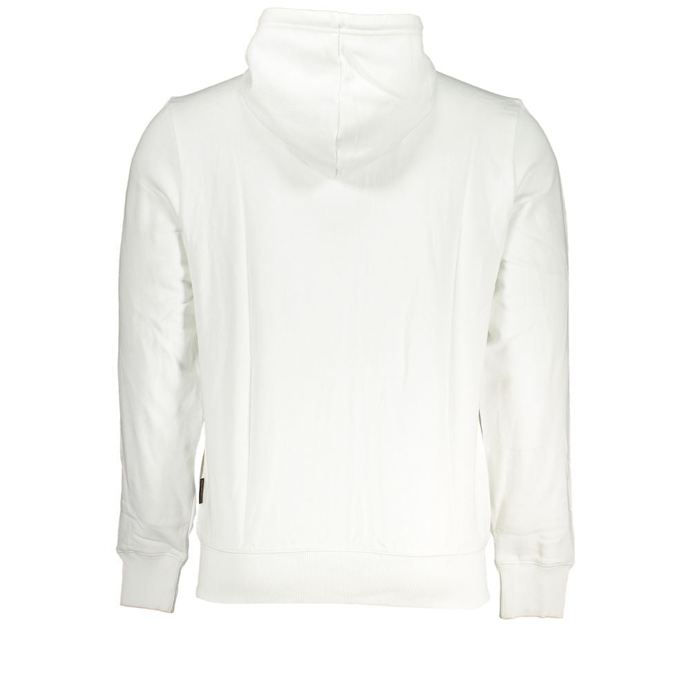 White Napapijri men's cotton hoodie with front pocket and hood, casual style and comfortable fit.