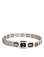 Dolce & Gabbana White Leather Gold Tone Rotating Buckle Belt