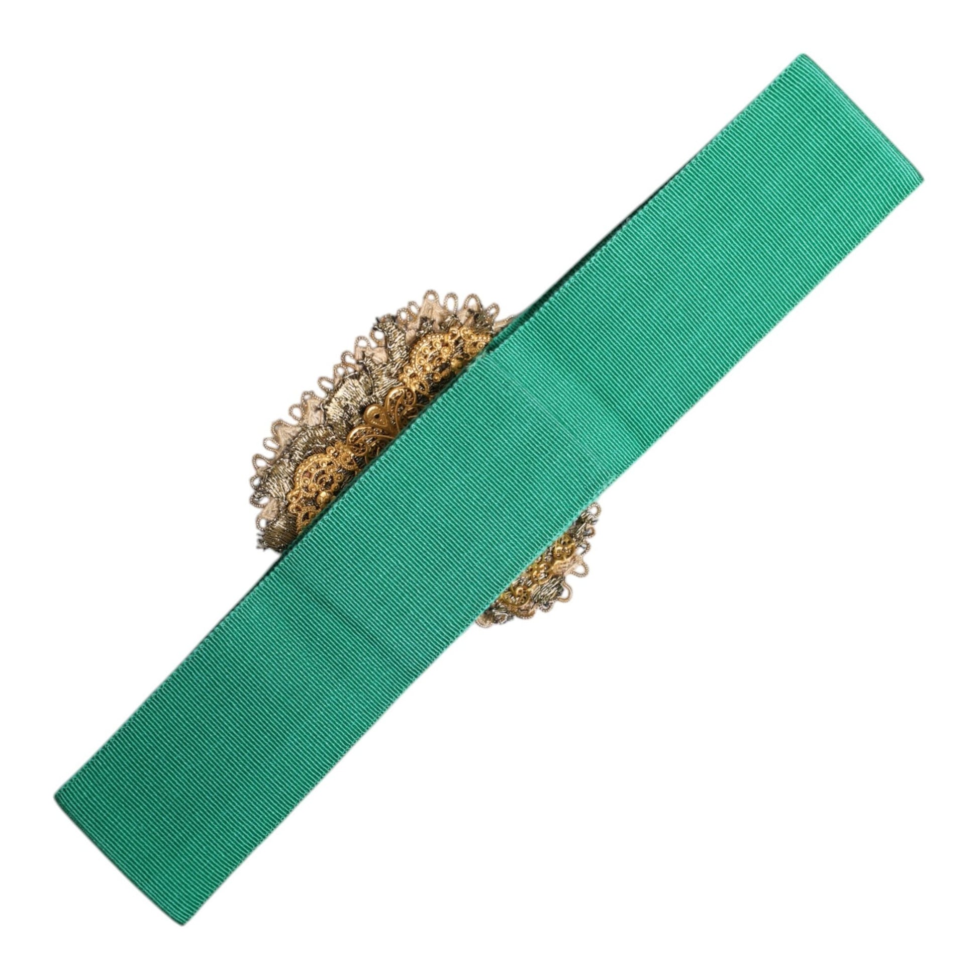 Dolce & Gabbana Green Stretch Wide Waist Heart Embellished Belt Dolce & Gabbana