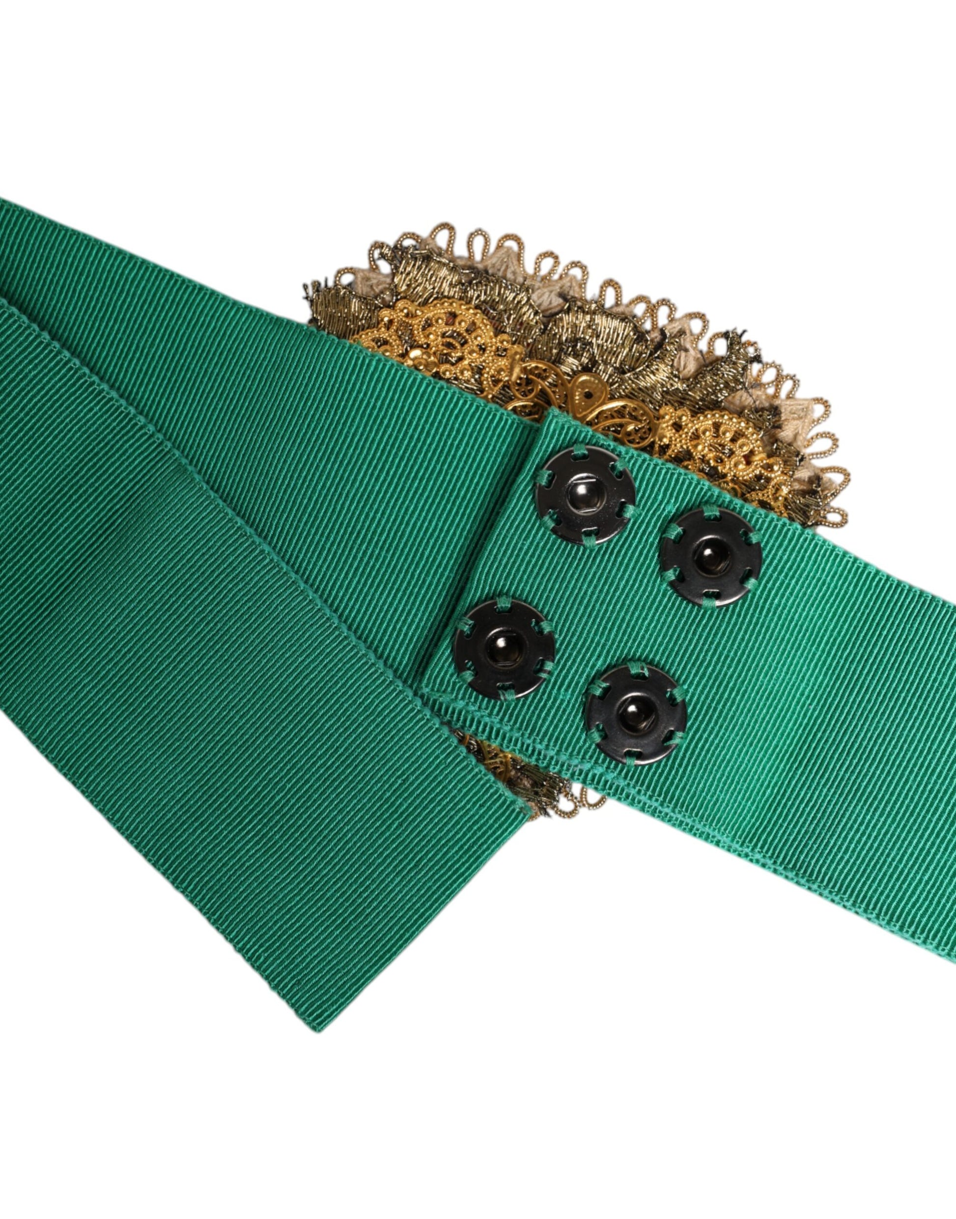 Dolce & Gabbana Green Stretch Wide Waist Heart Embellished Belt Dolce & Gabbana