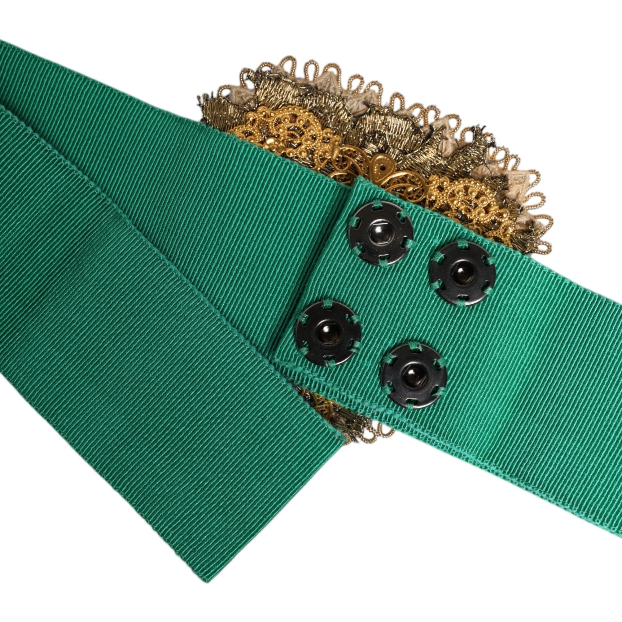Dolce & Gabbana Green Stretch Wide Waist Heart Embellished Belt