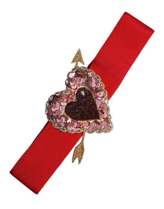 Dolce & Gabbana Red Stretch Wide Waist Heart Embellished Belt Dolce & Gabbana