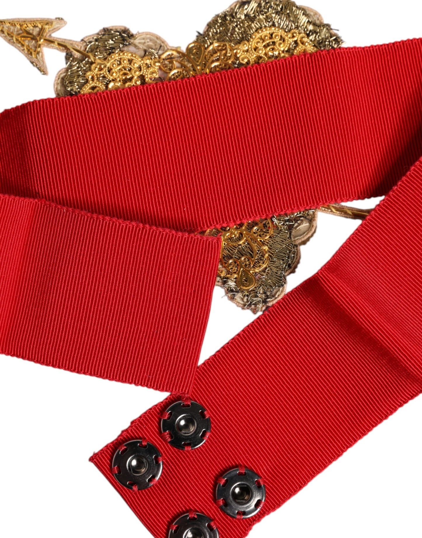 Dolce & Gabbana Red Stretch Wide Waist Heart Embellished Belt Dolce & Gabbana