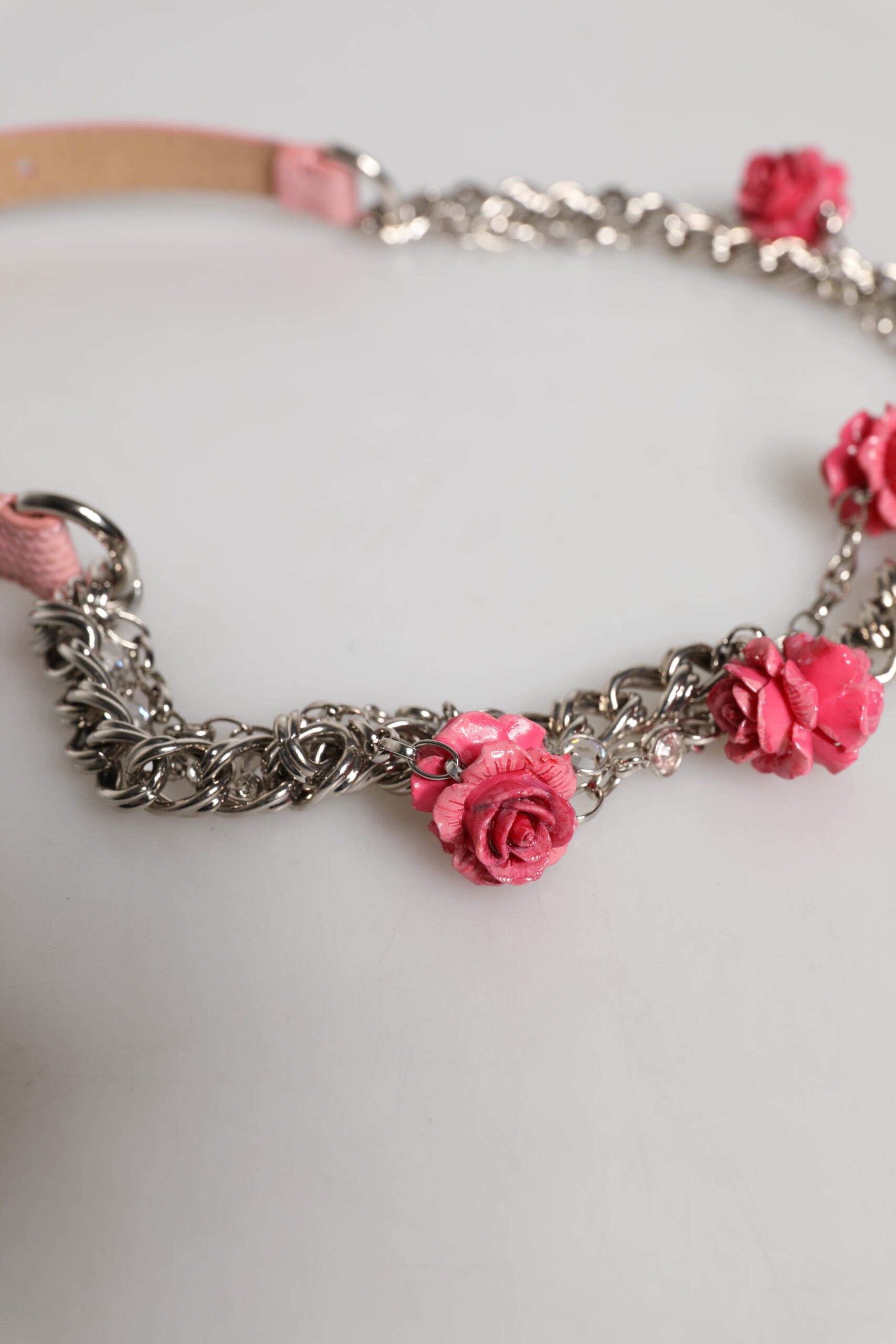 Dolce & Gabbana Pink Embelished Roses Textured Leather Belt Dolce & Gabbana