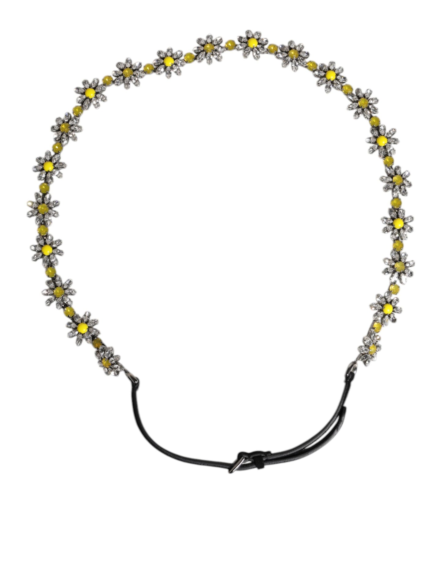 Dolce & Gabbana Black Leather Daisy Crystal Embellish Waist Belt Dolce & Gabbana
