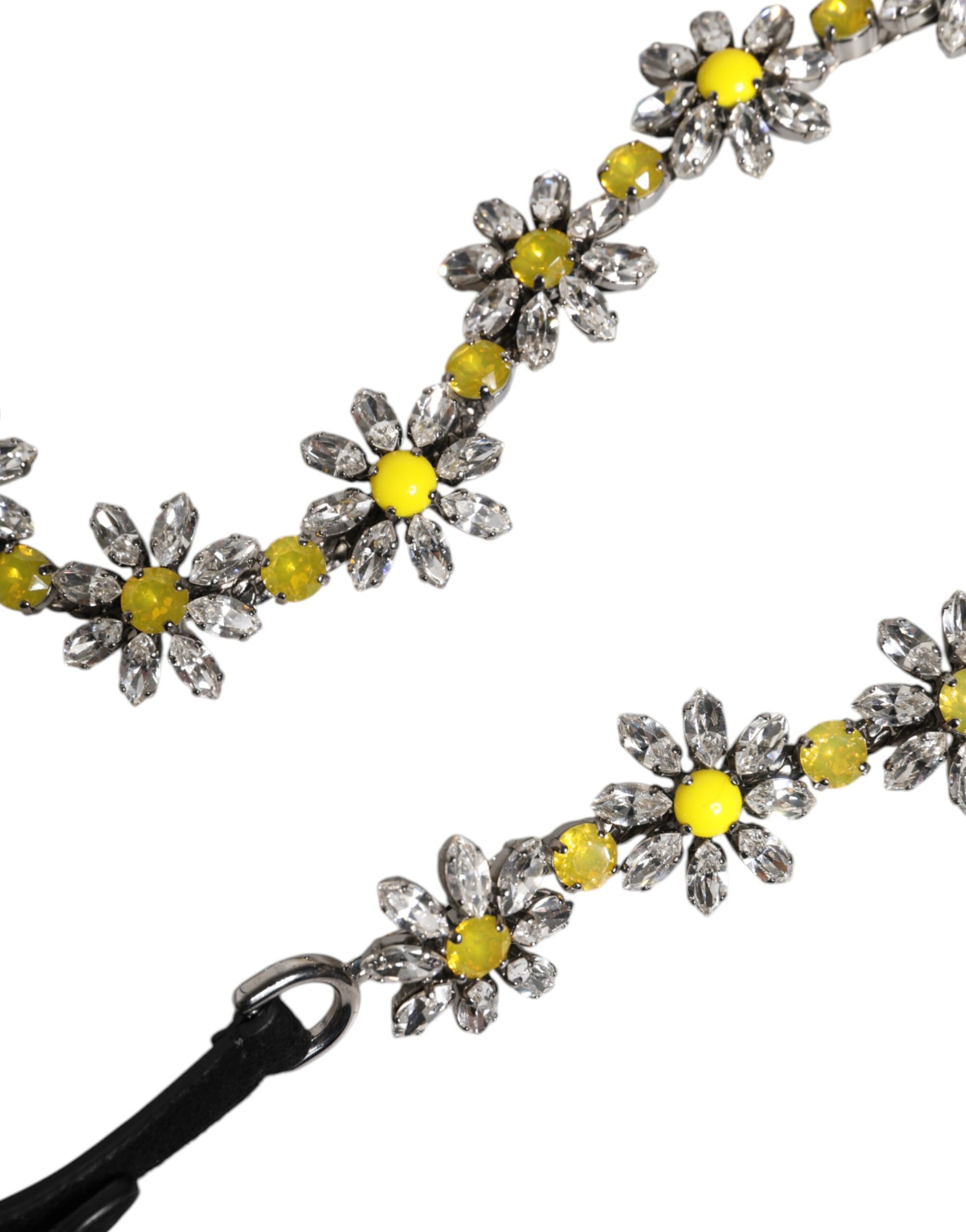 Dolce & Gabbana Black Leather Daisy Crystal Embellish Waist Belt Dolce & Gabbana