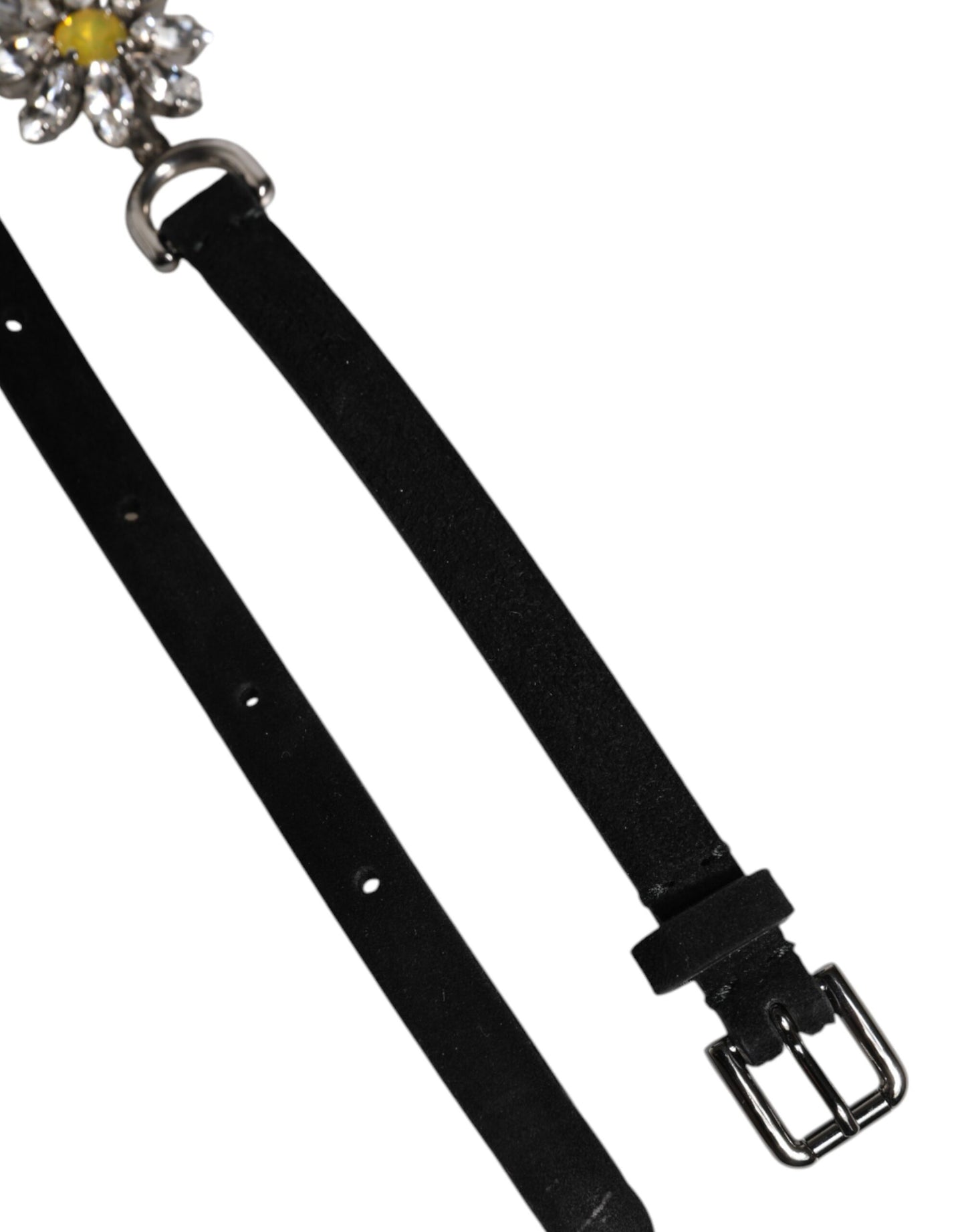 Dolce & Gabbana Black Leather Daisy Crystal Embellish Waist Belt Dolce & Gabbana