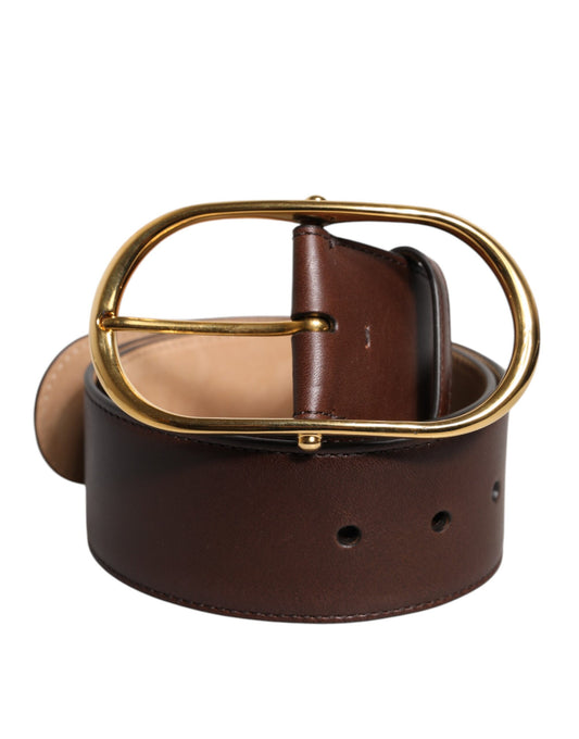 Dolce & Gabbana Brown Leather Waist Gold Metal Buckle Belt Dolce & Gabbana