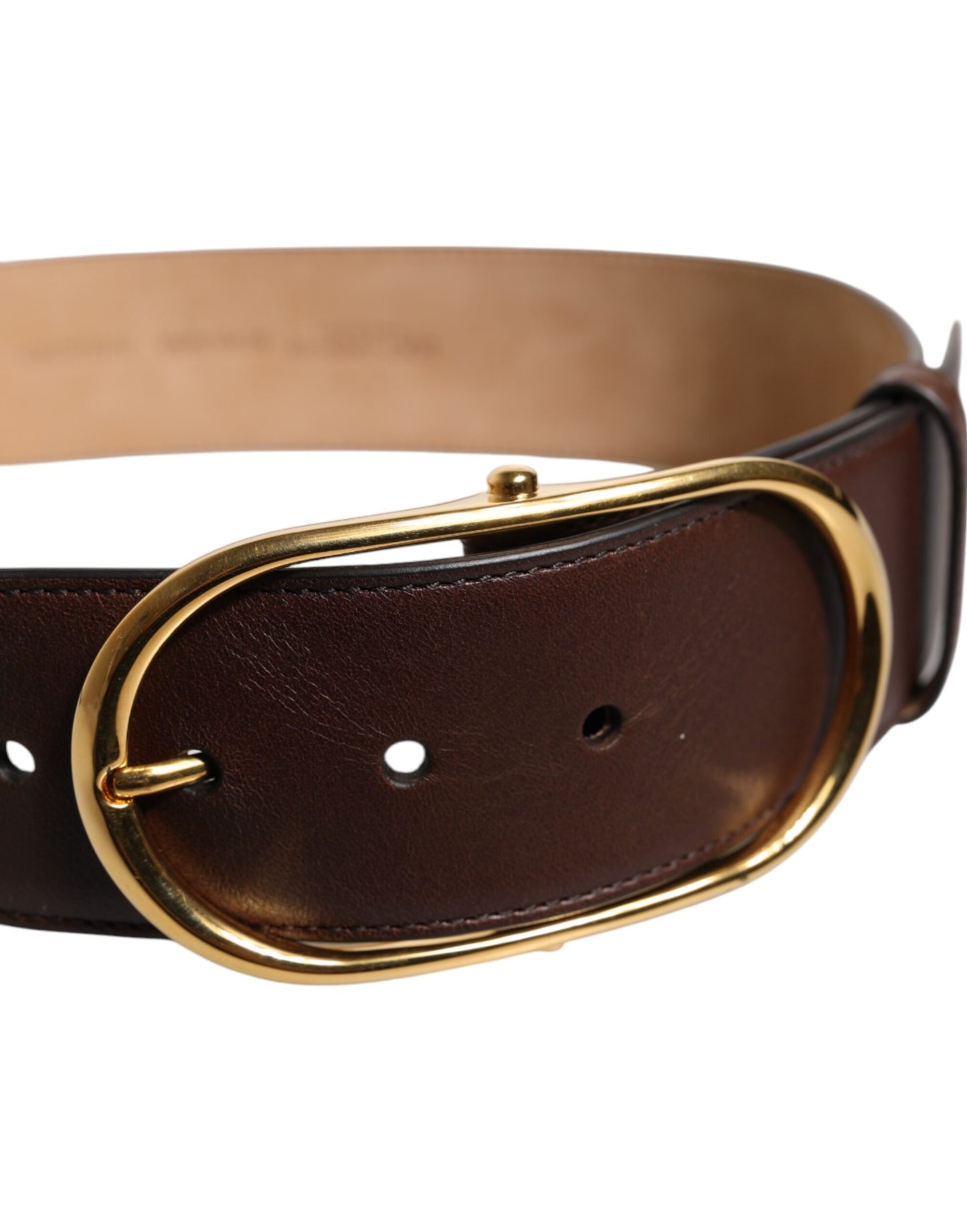 Dolce & Gabbana Brown Leather Waist Gold Metal Buckle Belt Dolce & Gabbana