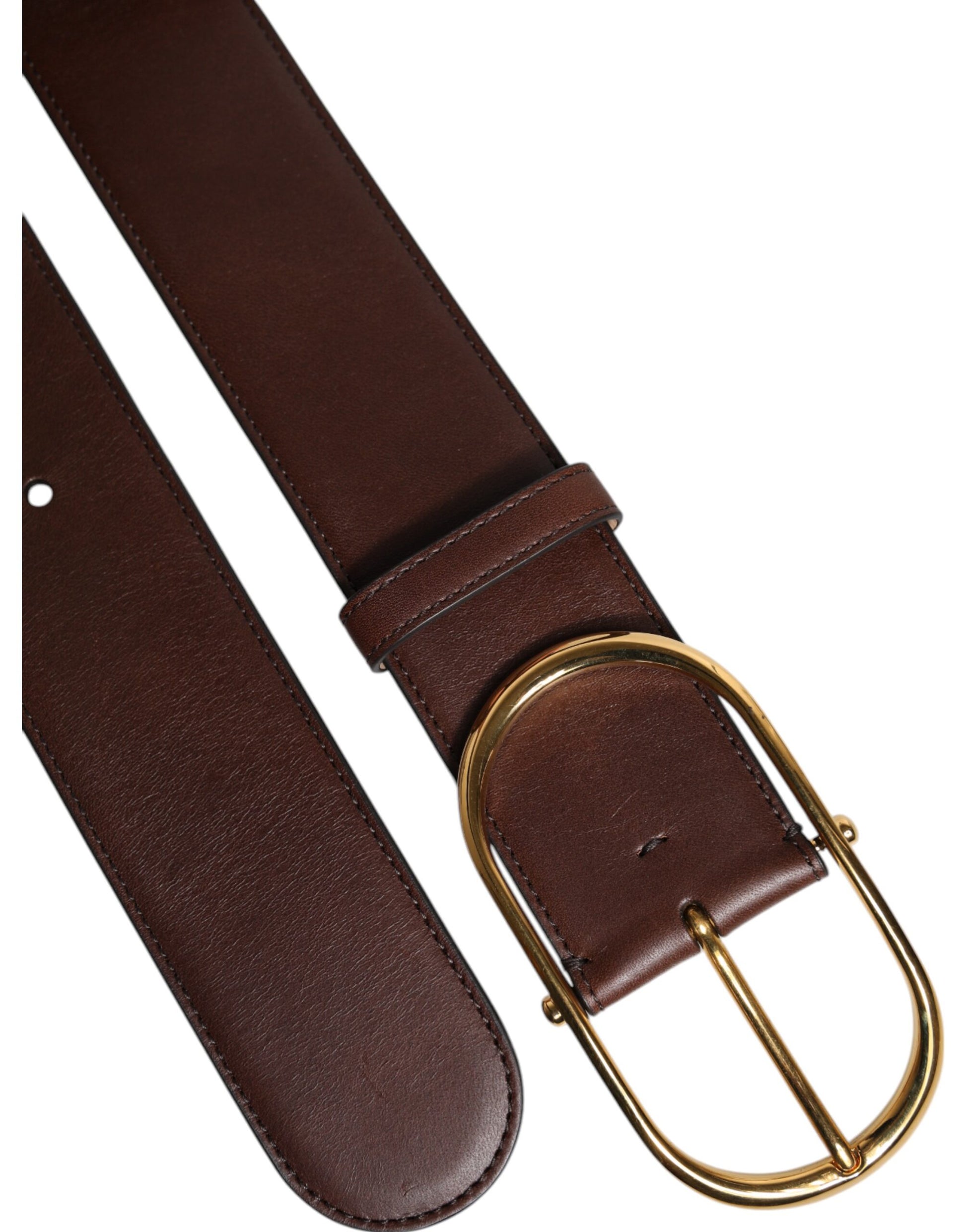 Dolce & Gabbana Brown Leather Waist Gold Metal Buckle Belt Dolce & Gabbana