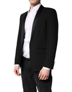 Dolce & Gabbana black single-breasted men's blazer coat with structured fit and classic lapel, perfect for formal occasions.
