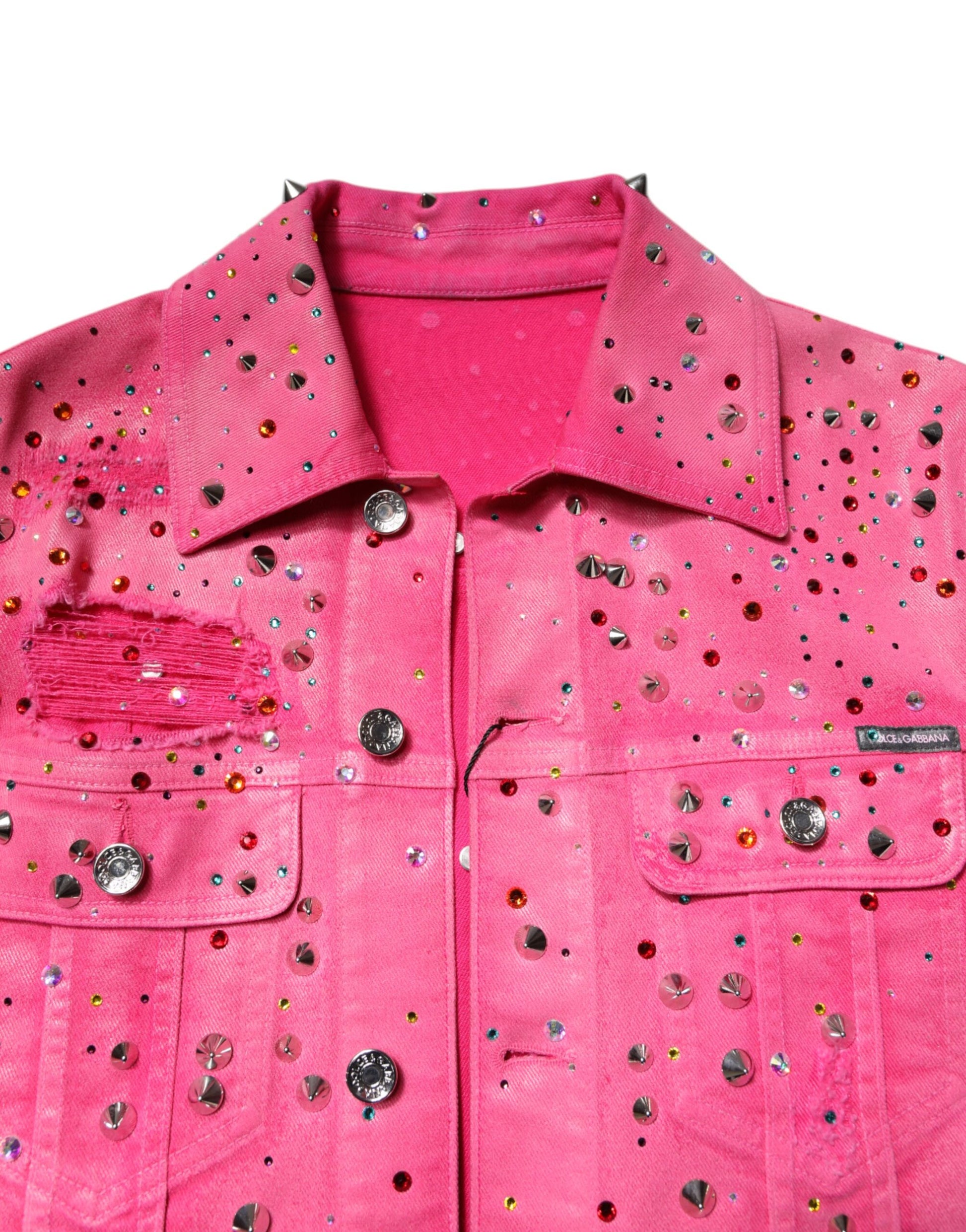 Dolce & Gabbana Pink Crystal Embellished Cotton Denim Jacket Dolce & Gabbana