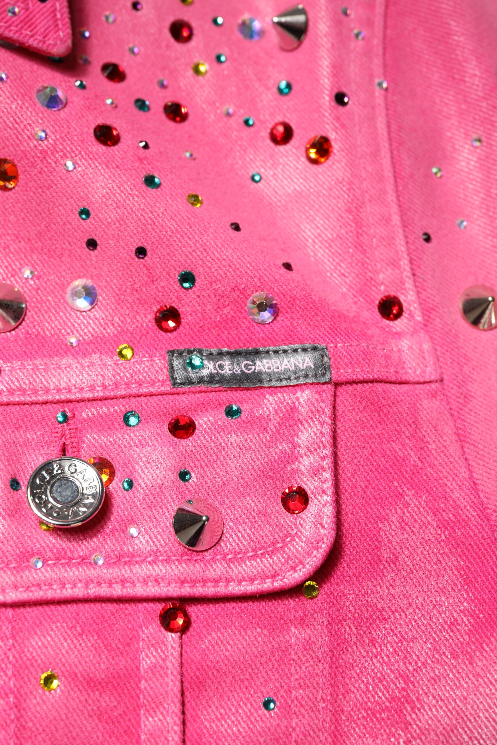 Dolce & Gabbana Pink Crystal Embellished Cotton Denim Jacket Dolce & Gabbana