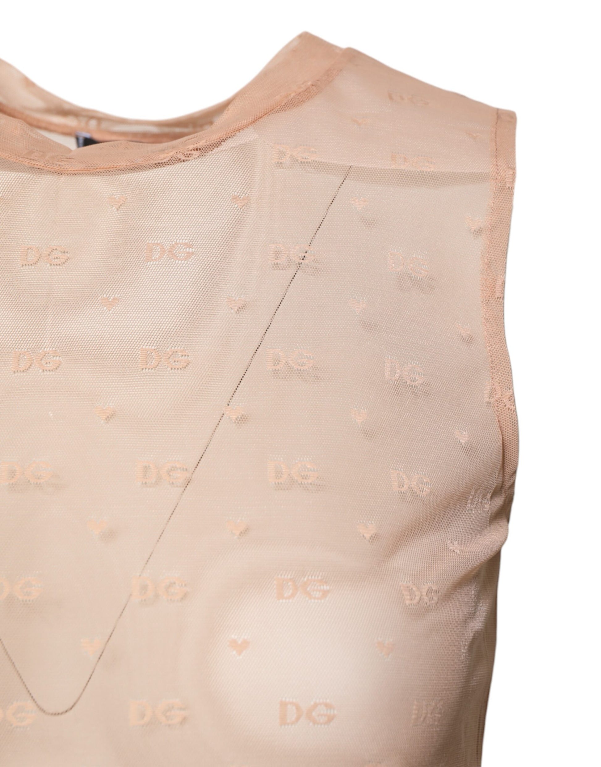 Dolce & Gabbana Beige Nylon Logo Monogram Sleeveless Tank Top Dolce & Gabbana