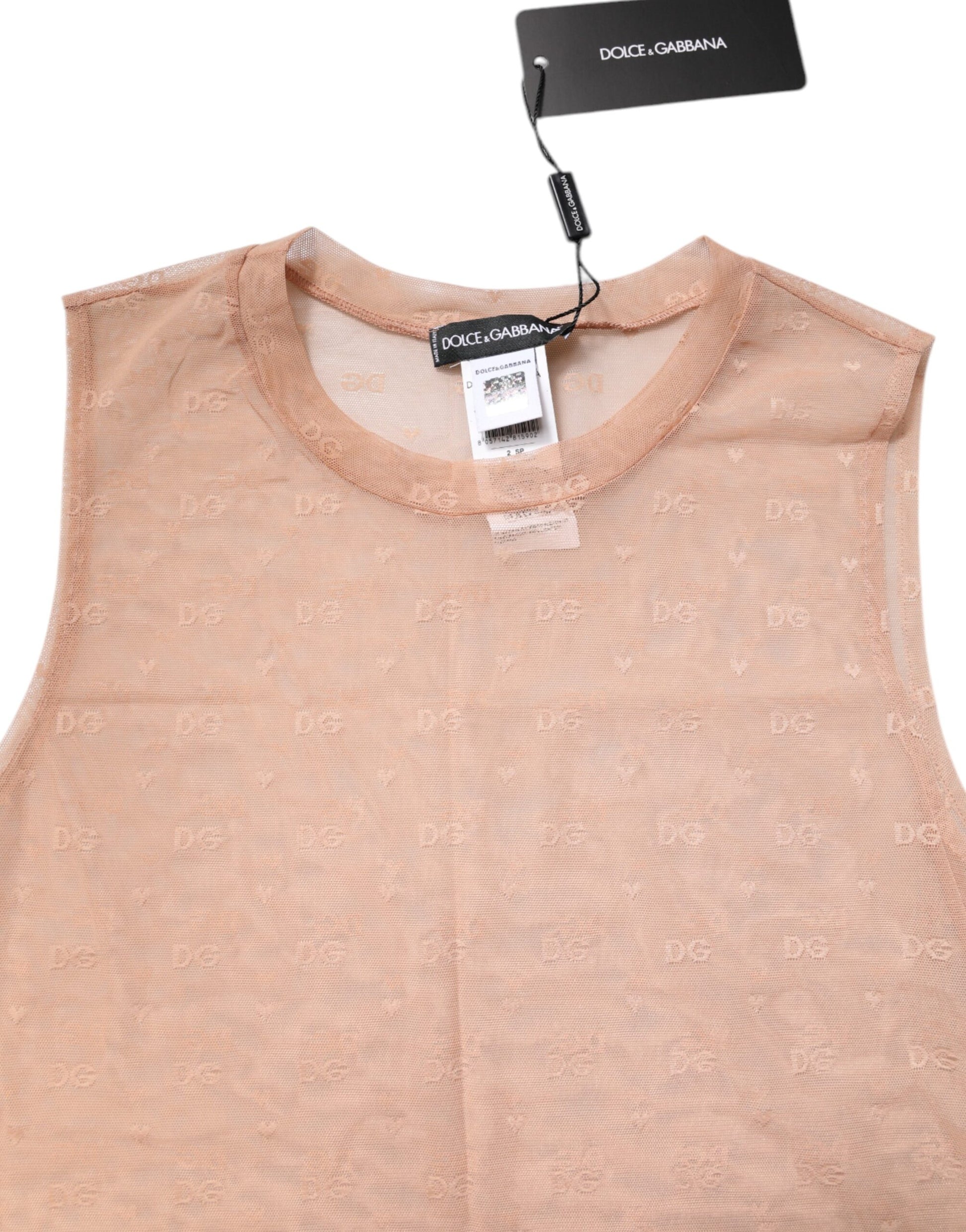 Dolce & Gabbana Beige Nylon Logo Monogram Sleeveless Tank Top Dolce & Gabbana