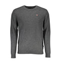 Napapijri Grigio Wool Men's Sweater shown with crew neck and ribbed cuffs, made of soft grey wool fabric.