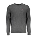 Napapijri Grigio Wool Men's Sweater shown with crew neck and ribbed cuffs, made of soft grey wool fabric.