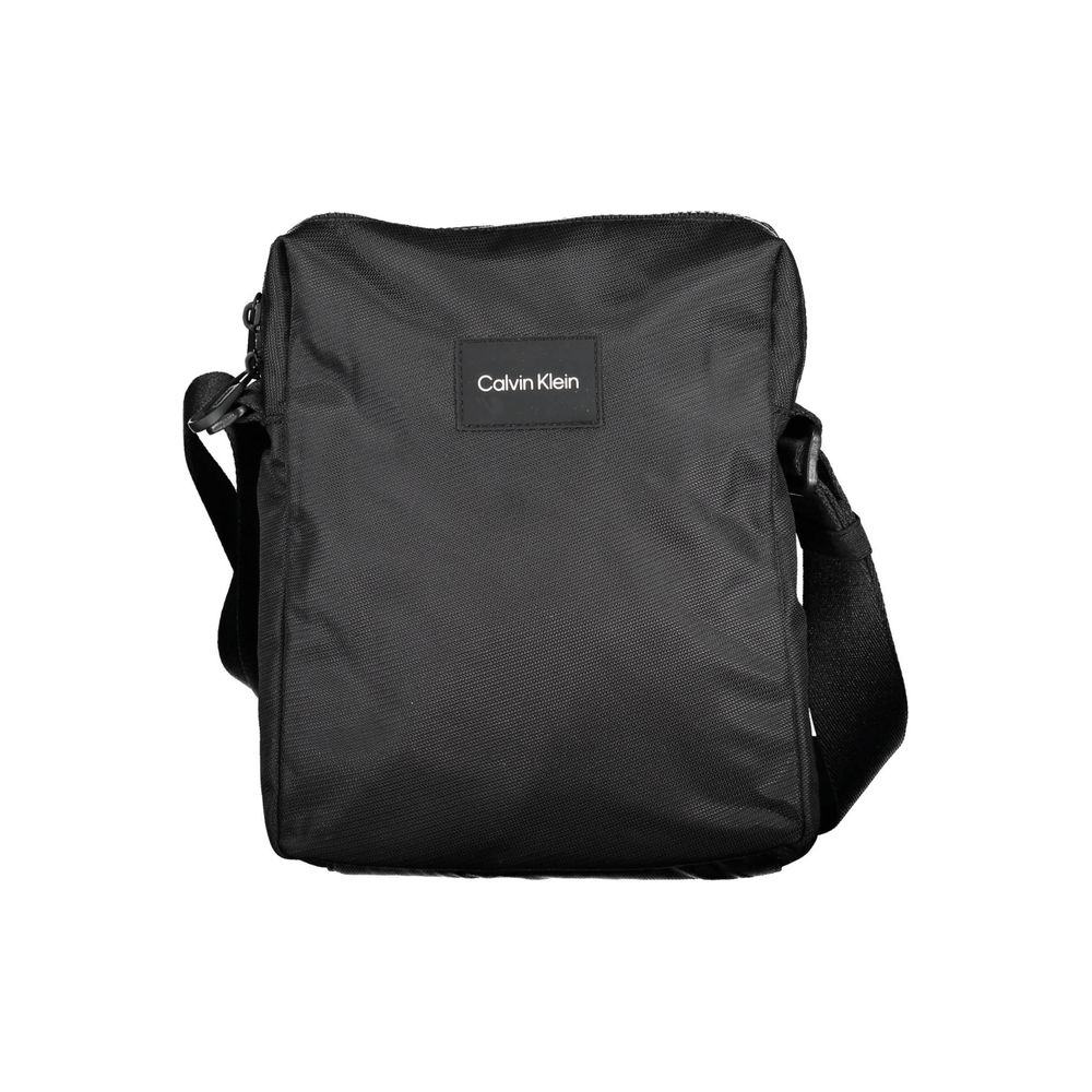 Calvin Klein black polyester men's shoulder bag with adjustable strap and minimalist design, suitable for everyday use.