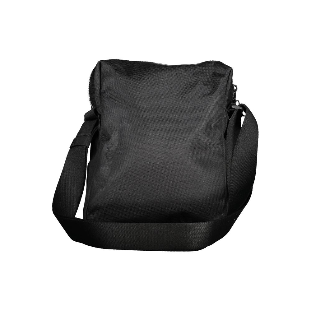 Black polyester men's shoulder bag by Calvin Klein with adjustable strap and sleek design.