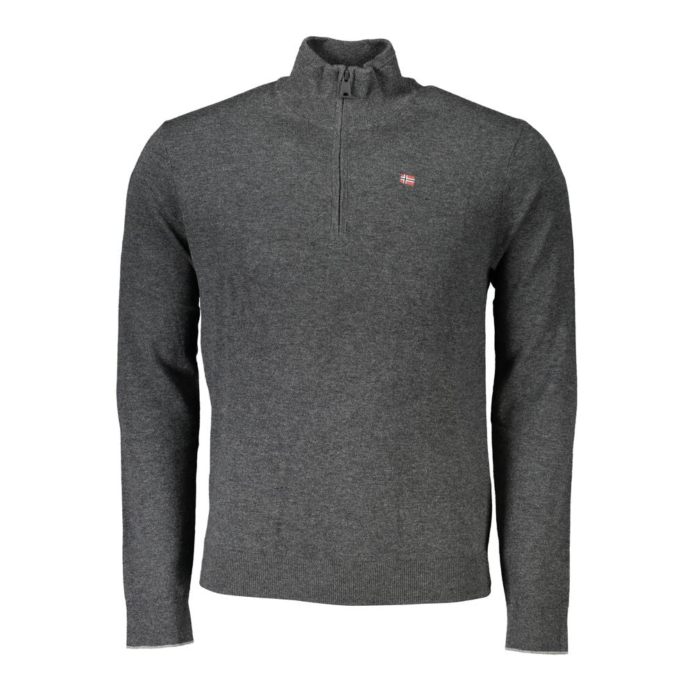 Napapijri Grigio Tessuto men's sweater in gray fabric, featuring a classic knit design and crew neckline.