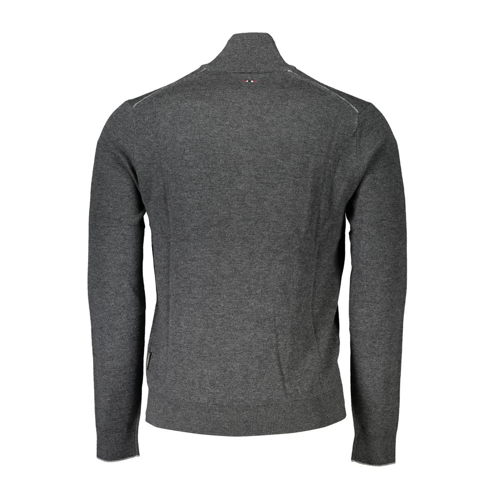 Napapijri men's Grigio Tessuto sweater in soft fabric, featuring a classic knit design and ribbed cuffs.
