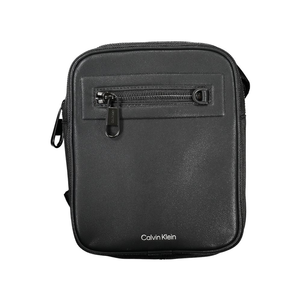 Calvin Klein black polyester men's shoulder bag with adjustable strap and sleek design, suitable for everyday use.