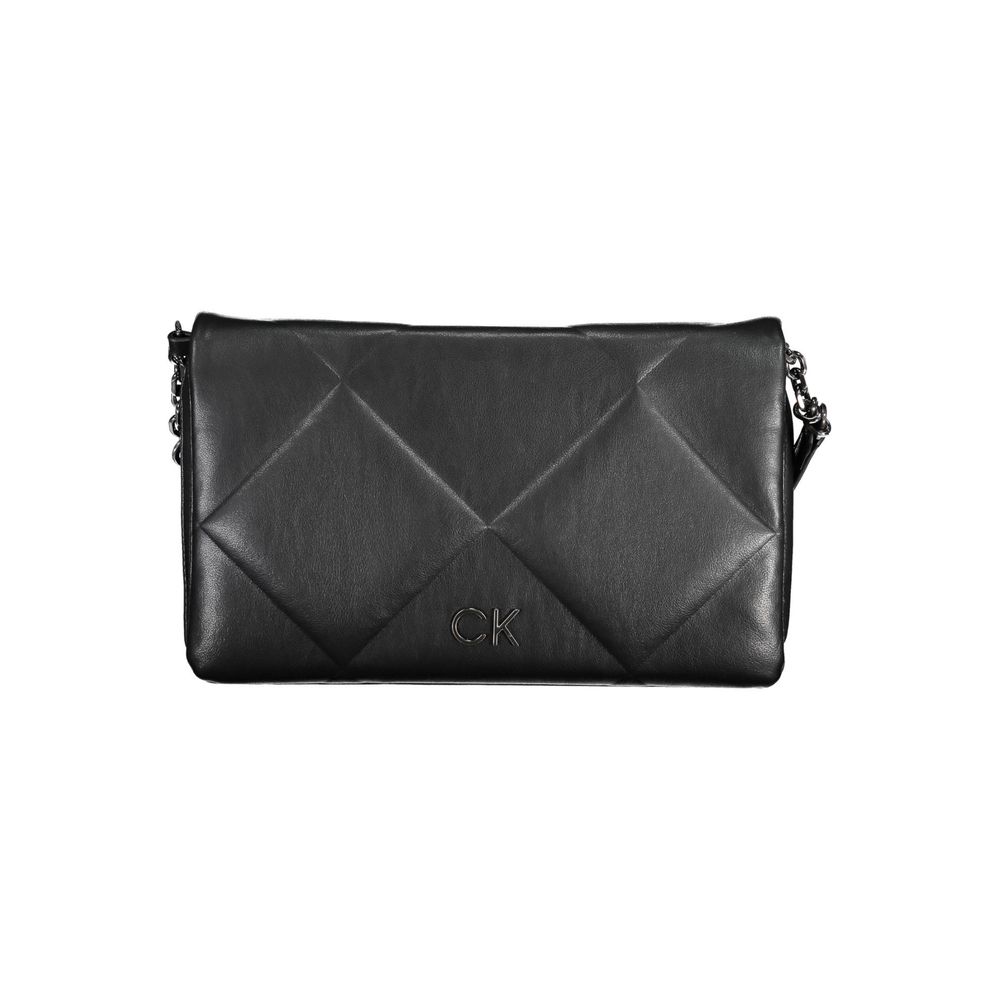 Black Calvin Klein polyester women's shoulder bag with sleek design and adjustable strap, suitable for casual or formal occasions.