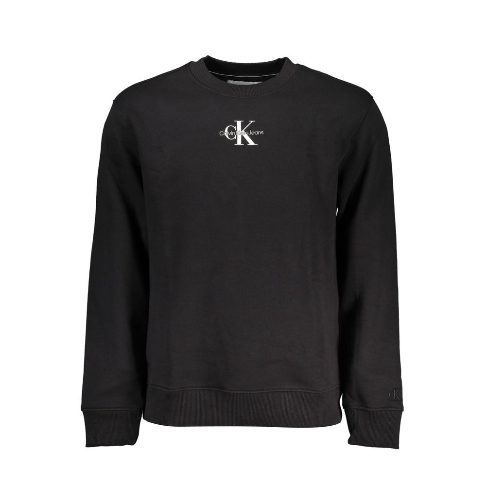 Black cotton men's sweatshirt by Calvin Klein, featuring a classic crewneck design and minimalist style.