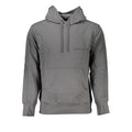 Calvin Klein gray hooded sweatshirt with a relaxed fit, featuring a drawstring hood and soft fabric for casual wear.