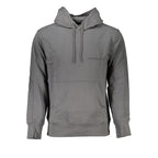 Calvin Klein gray hooded sweatshirt with a relaxed fit, featuring a drawstring hood and soft fabric for casual wear.