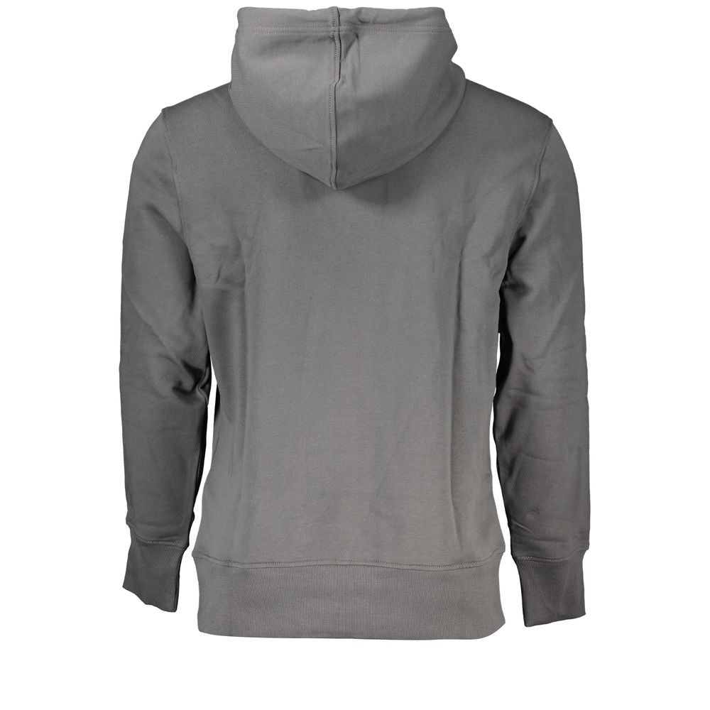 Calvin Klein gray hooded sweatshirt with a relaxed fit and subtle logo detail, displayed on a plain background.