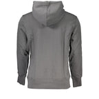 Calvin Klein gray hooded sweatshirt with a relaxed fit and subtle logo detail, displayed on a plain background.