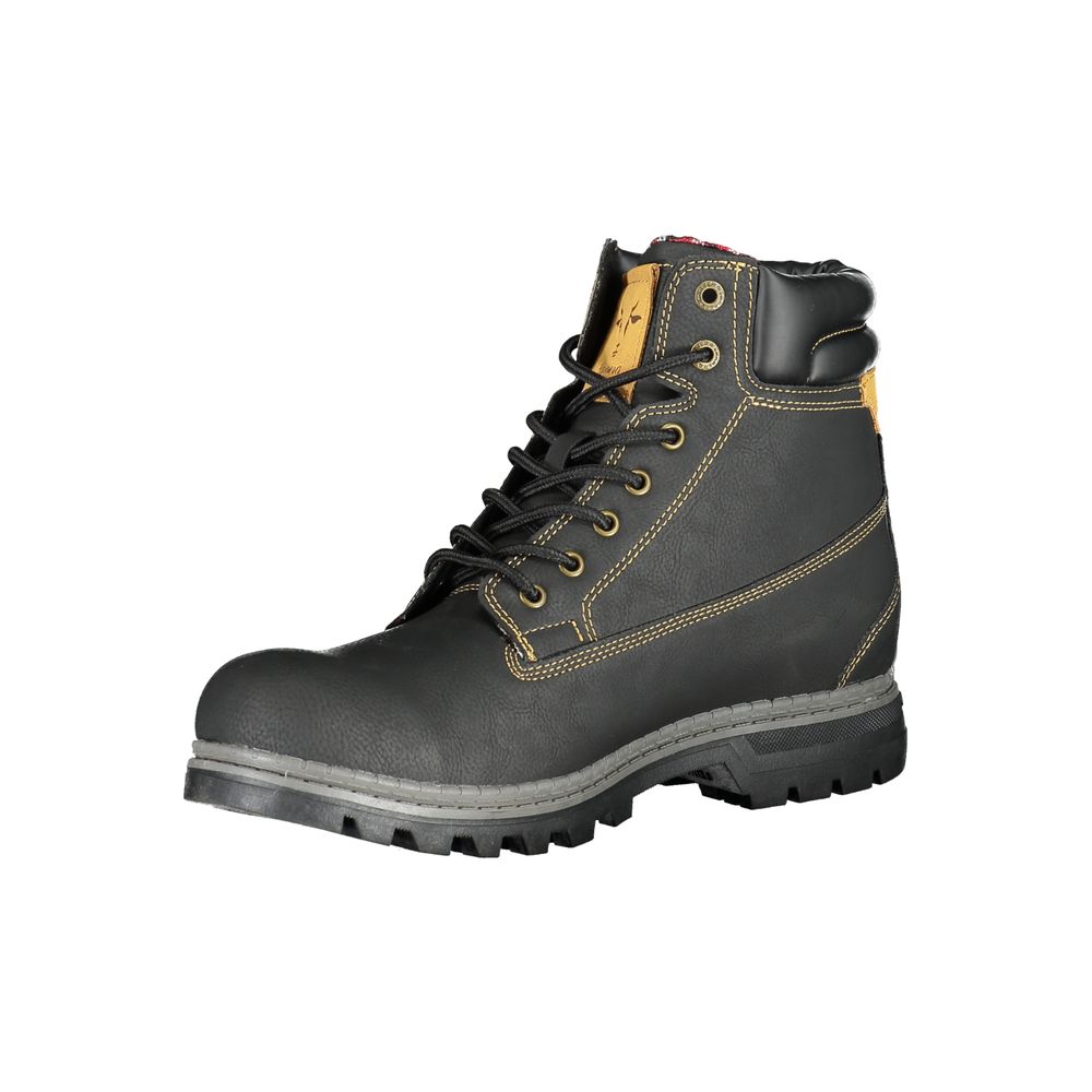 Carrera black polyurethane men's ankle boots with sleek design and lace-up closure, stylish footwear for casual or formal wear.