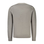 Hugo Boss Grigio wool men's sweater displayed on a hanger, showcasing a classic fit and textured knit fabric.