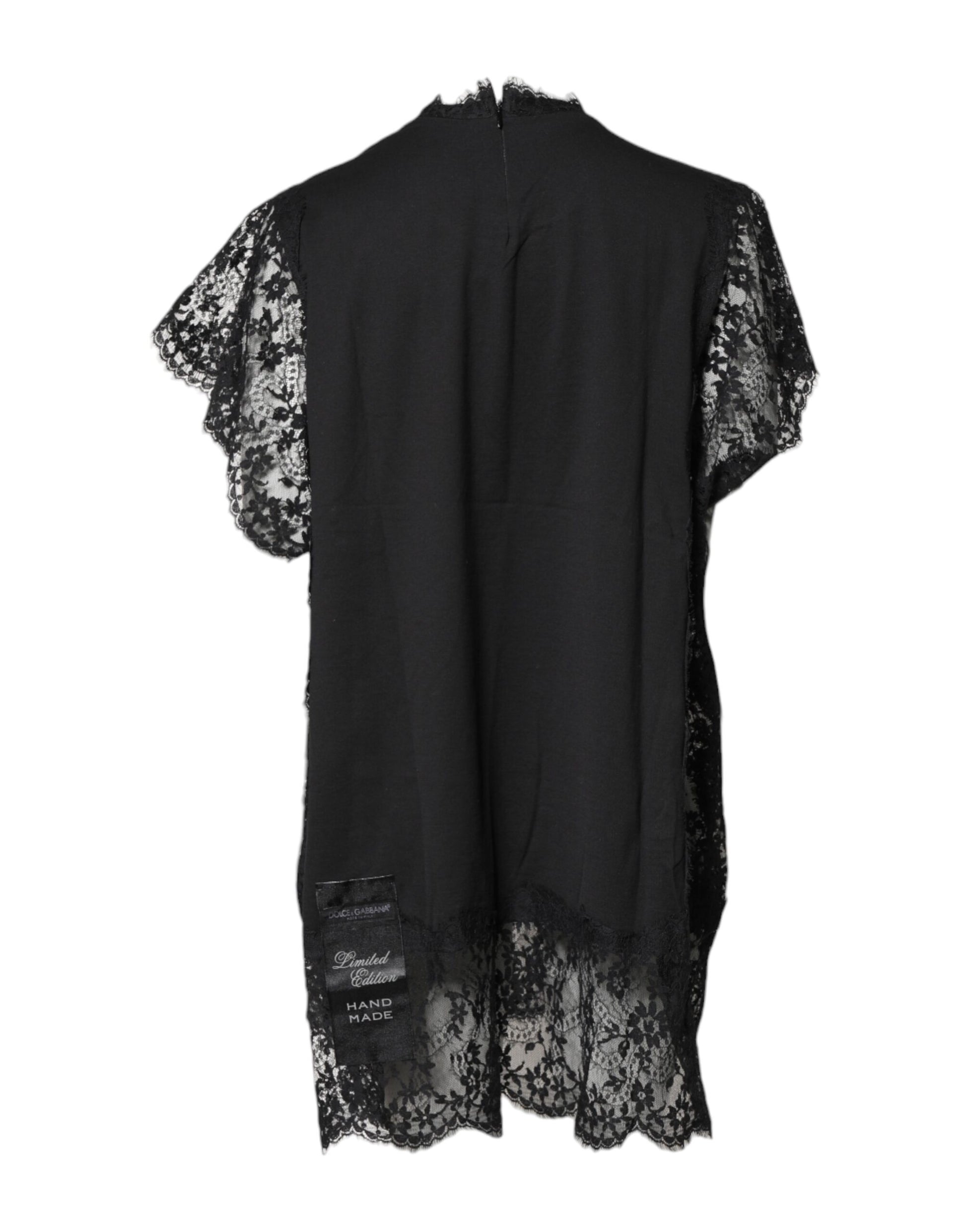 Dolce & Gabbana Black Lace Sheer Sacred Heart Crew Neck Top Dolce & Gabbana