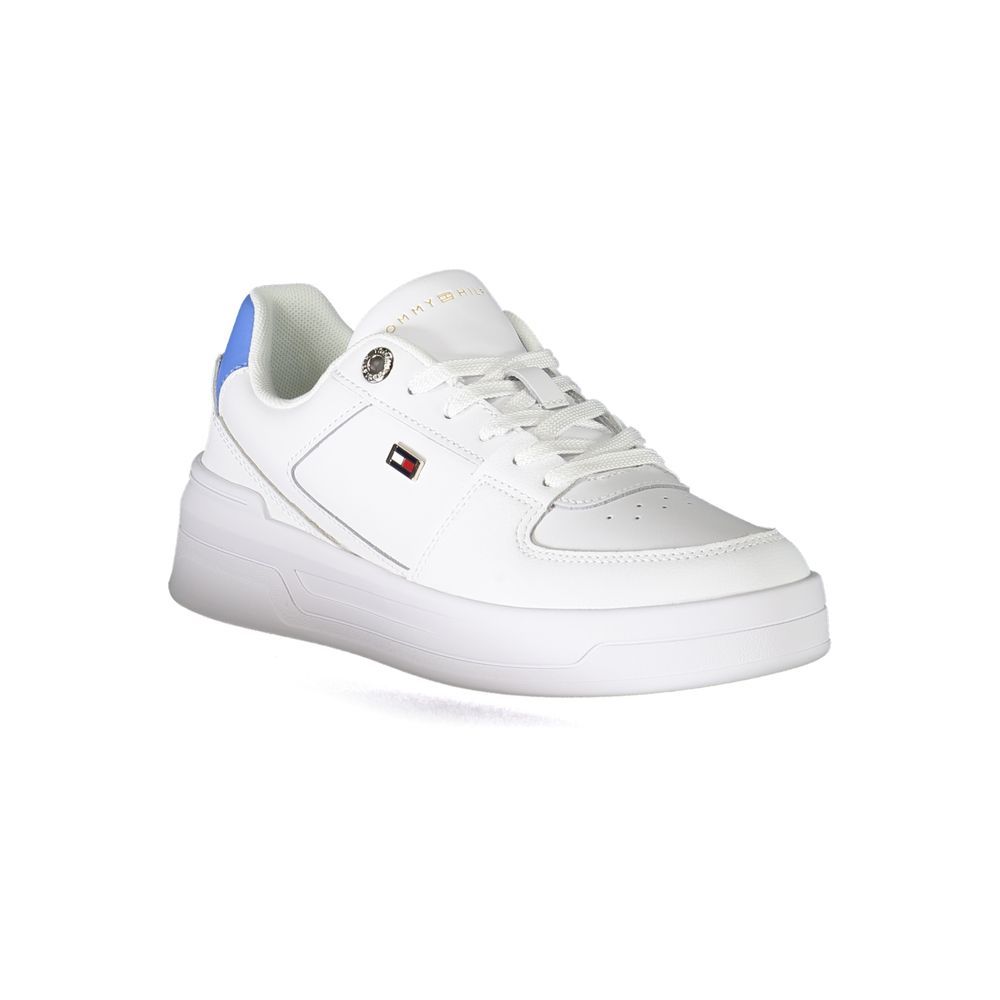 Tommy Hilfiger Bianco leather women's sneaker with white laces and stylish design, showcasing a casual athletic footwear style.