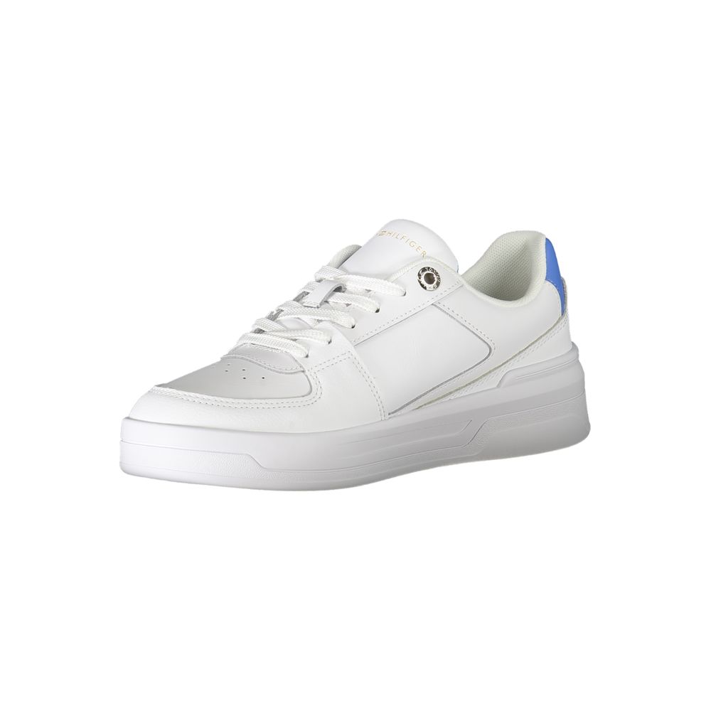 Tommy Hilfiger Bianco leather women’s sneaker with white design and subtle branding on the side.