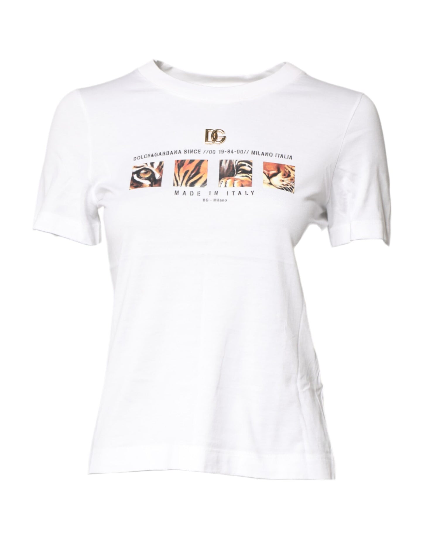 Dolce & Gabbana White Cotton Graphic Print Crew Neck T-shirt Dolce & Gabbana