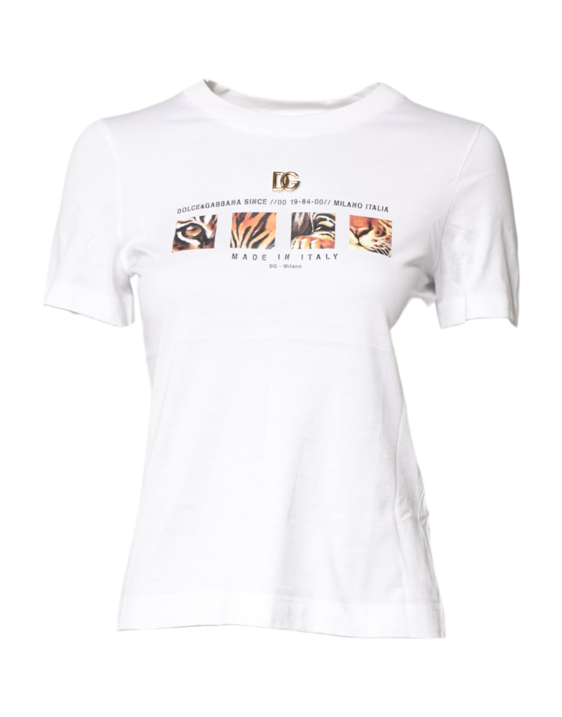 Dolce & Gabbana White Cotton Graphic Print Crew Neck T-shirt Dolce & Gabbana