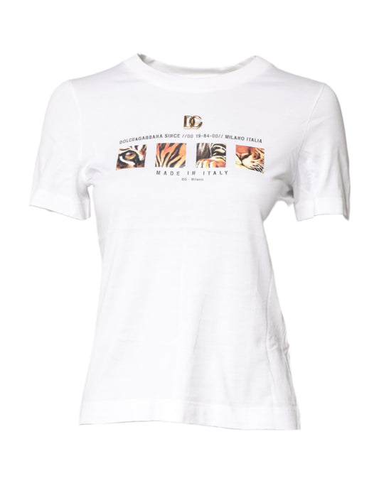 Dolce & Gabbana White Cotton Graphic Print Crew Neck T-shirt Dolce & Gabbana