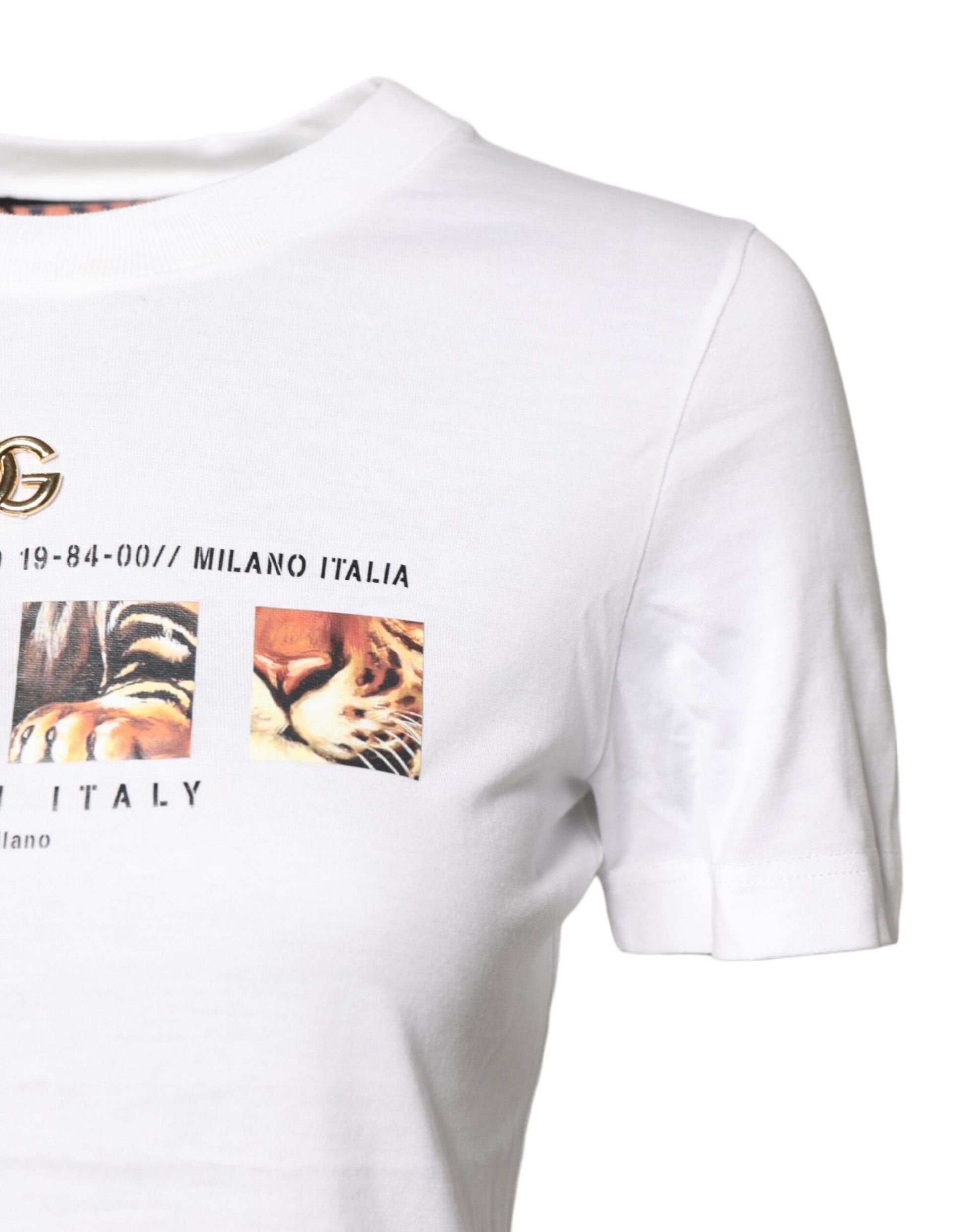 Dolce & Gabbana White Cotton Graphic Print Crew Neck T-shirt Dolce & Gabbana