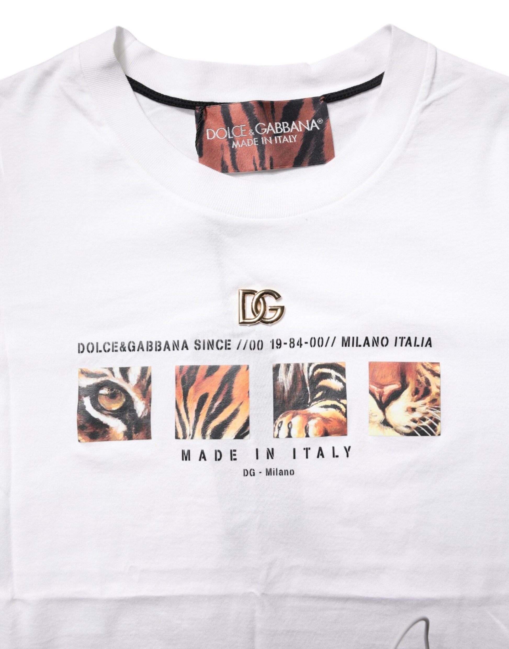 Dolce & Gabbana White Cotton Graphic Print Crew Neck T-shirt Dolce & Gabbana
