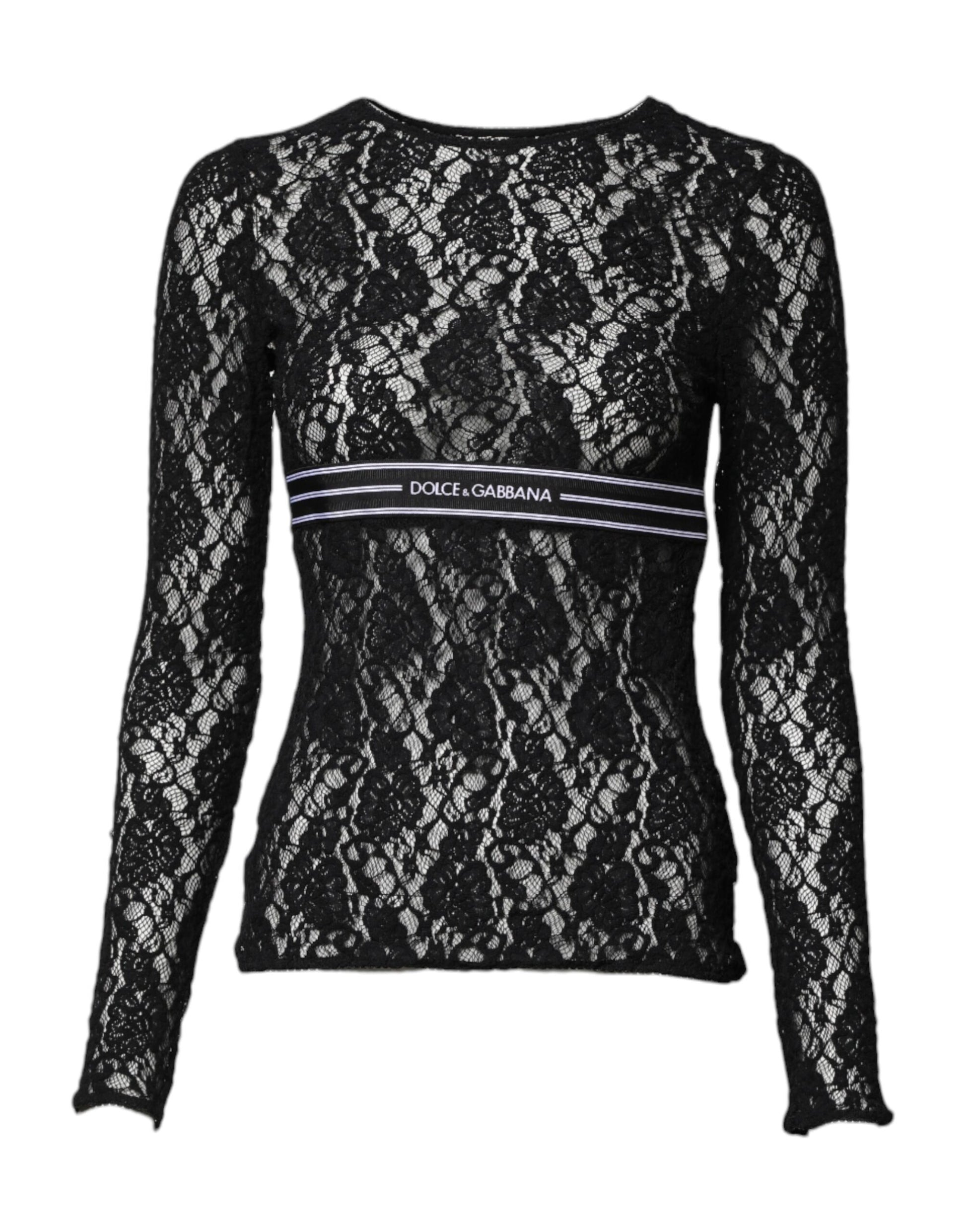 Dolce & Gabbana Black Floral Lace Long Sleeves Pullover Top Dolce & Gabbana