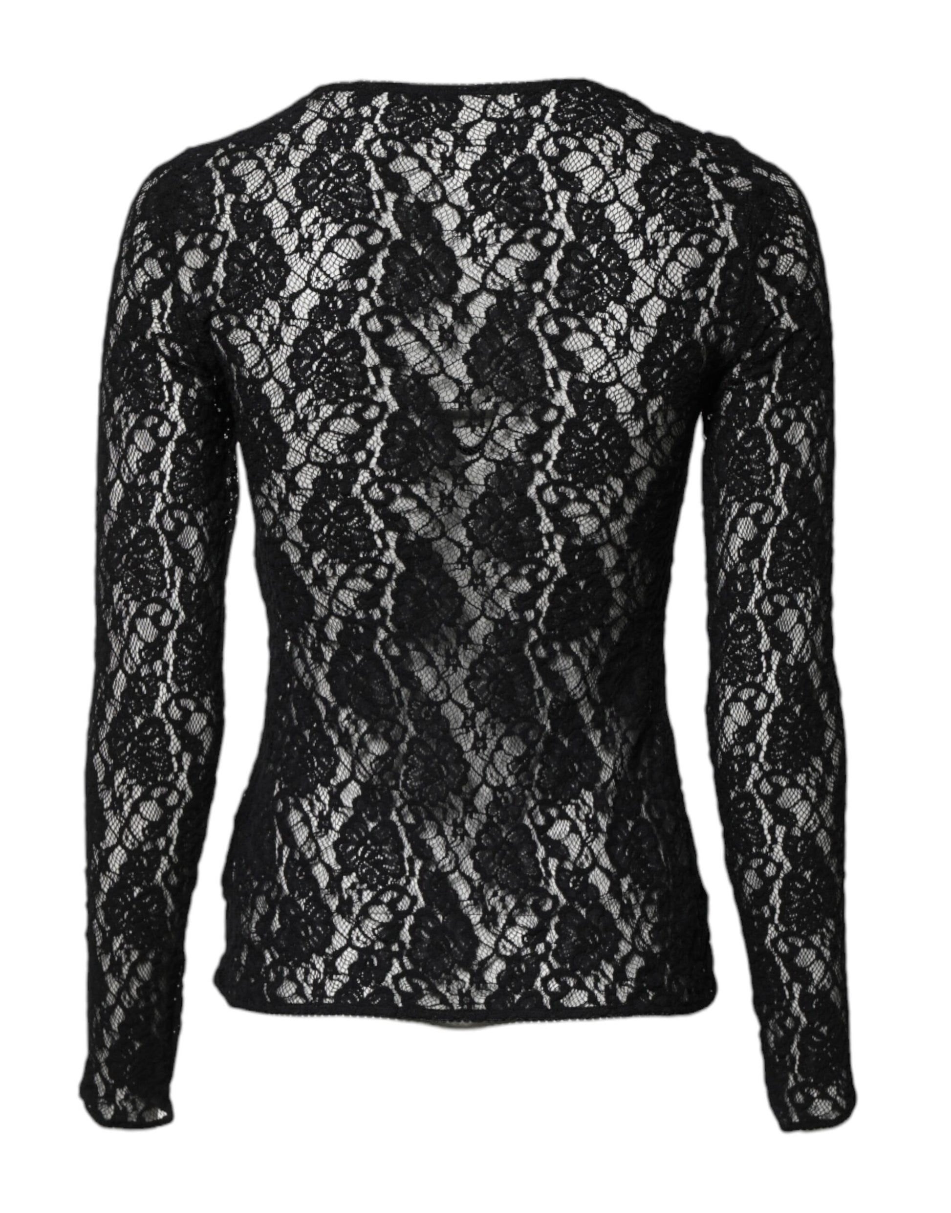 Dolce & Gabbana Black Floral Lace Long Sleeves Pullover Top Dolce & Gabbana