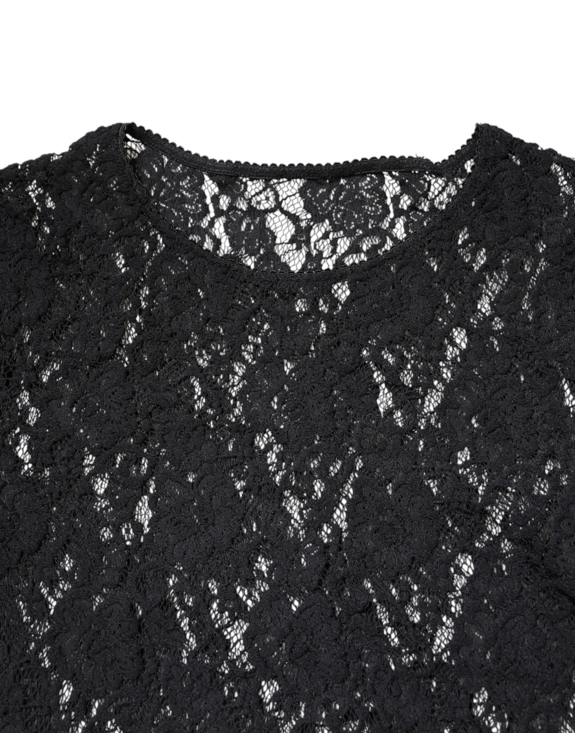 Dolce & Gabbana Black Floral Lace Long Sleeves Pullover Top Dolce & Gabbana