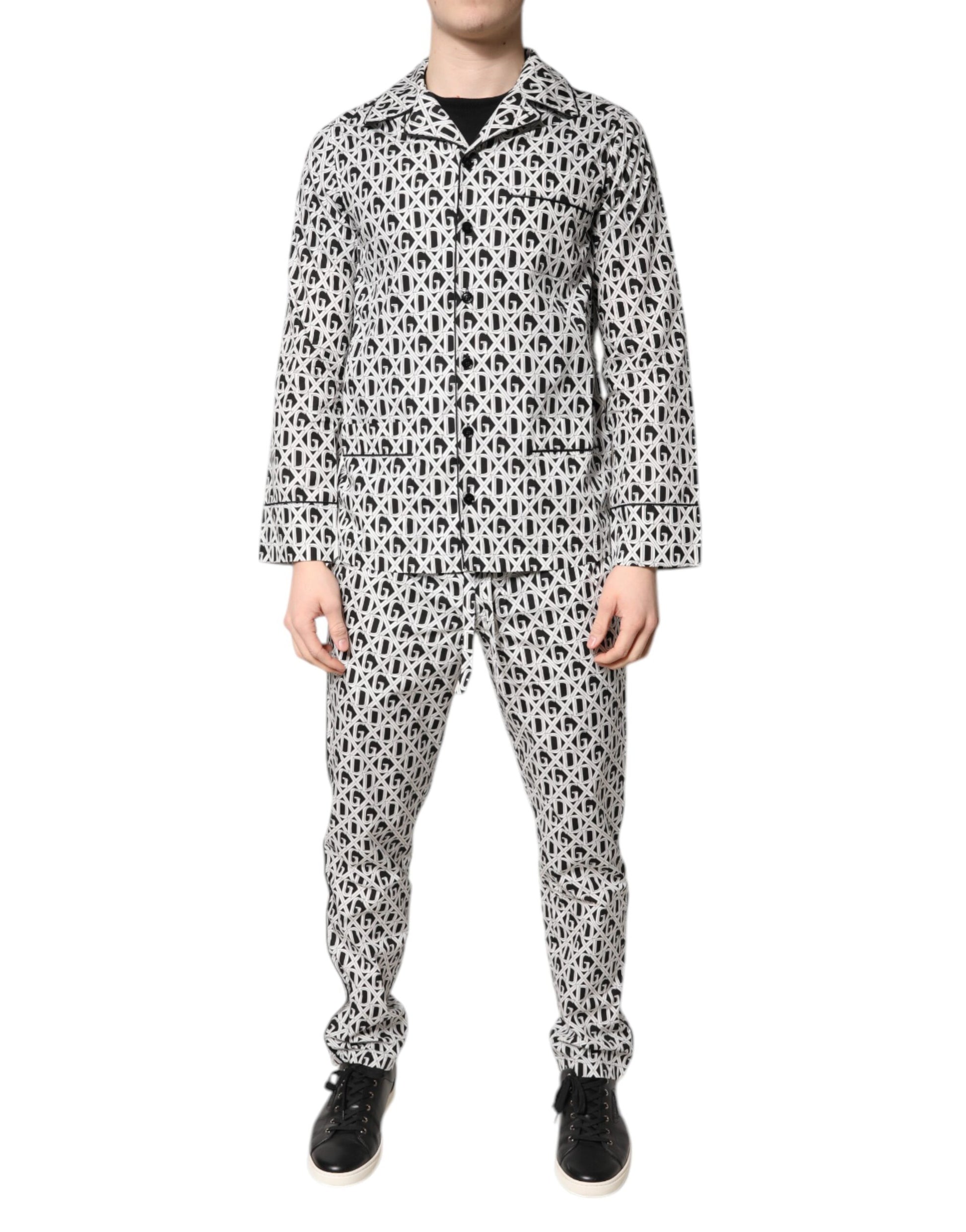 Dolce & Gabbana Black White DG Print Cotton Pajama Set Sleepwear Dolce & Gabbana